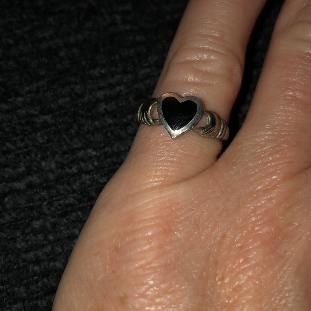 Sterling silver and black onyx heart ring